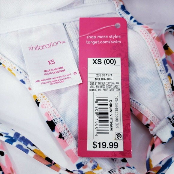 Xhilaration Smocked Bandeau Bikini Top Jrs 1 Wmns 00 Strappy Floral Swimwear - Picture 8 of 10
